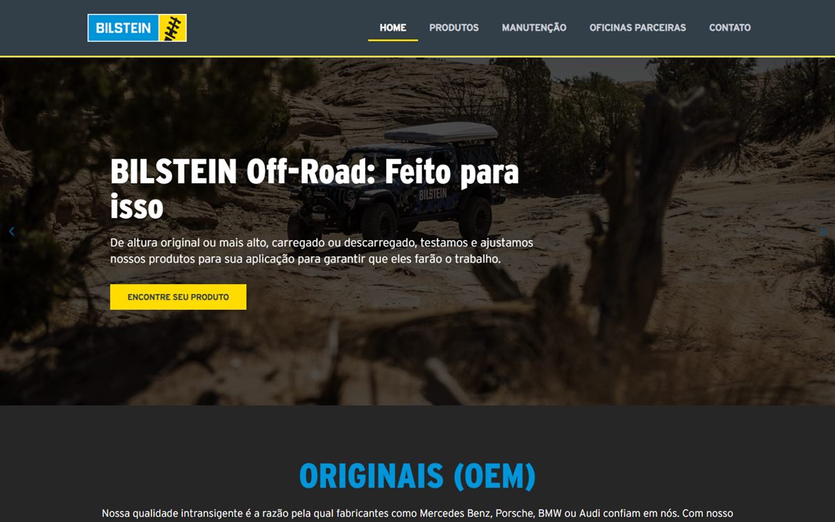 Página inicial do site Bilstein Brasil